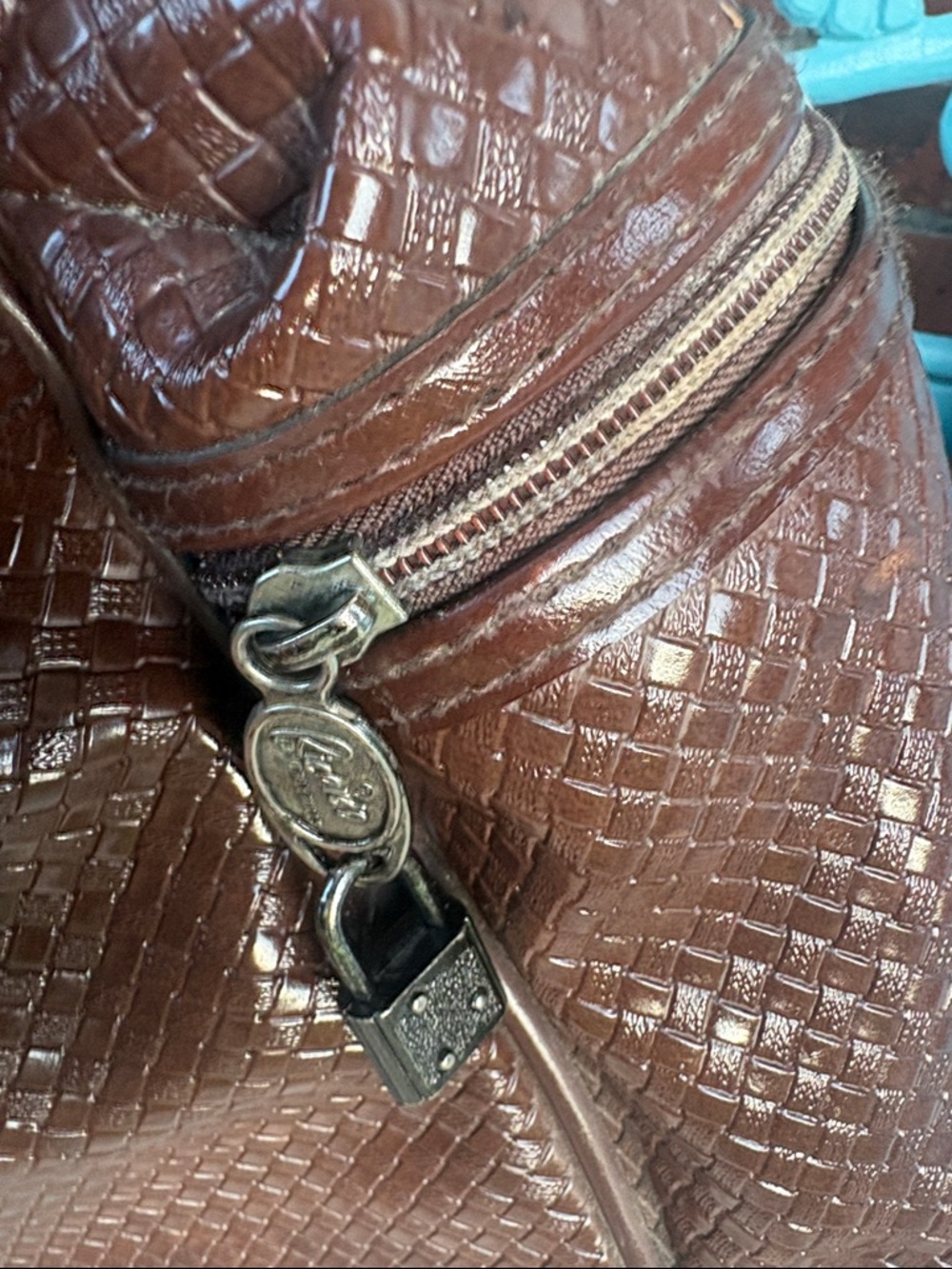 Ricardo Brown Woven Leather Weekender Bag vintage luggage. - Picture 6 of 8